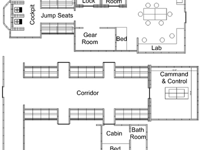 This is the modular spaceship set design floor plan for the lander and corridor of our standing spaceship set. 