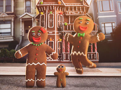 We fabricated these full scale, posable, rubber Gingerbread family members for a series of staged photographic print ads for Trulia. 	