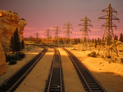We created this 1/87th HO scale desert forced perspective miniature for 3D stereoscopic cinematics used in The Starlight Express live show.	