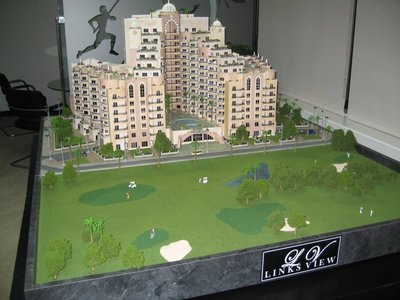 This 1/87th HO scale high end architectural miniature with working lights and room interiors was created and fabricated for the Linksview Apartments in Dubai.	