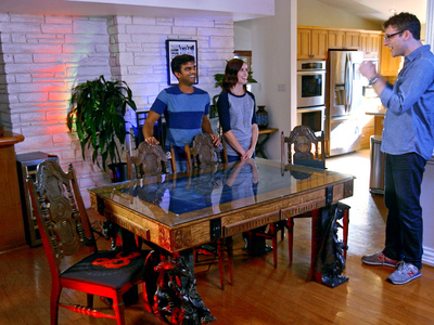 This is a custom Dungeons and Dragons gaming table  for Super-Fan Builds with an interactive video monitor, USB ports, and beverage holders. http://youtu.be/ghBB3jnHrhs 	