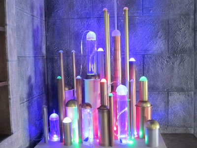 We created this installation, now dubbed the "drink-o-tron," for a counter behind the a bar in the Sword and Laser Show on Geek and Sundry.	