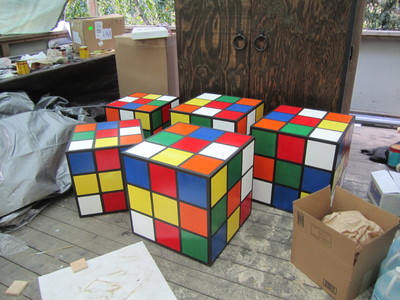 We fabricated these oversized Rubix cubes for set decoration.	