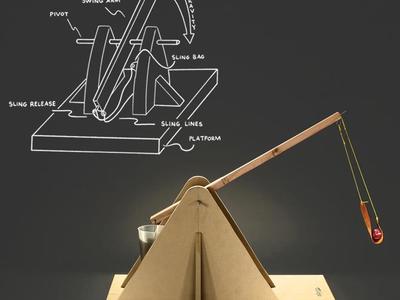 For the Wired Magazine article on Maker Dads featuring Adam Savage, we built this desktop sized, mini trebuchet. 	