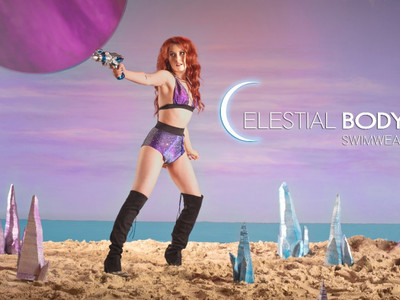 Here's a fun set we designed and created for the Celestial Body Swimwear shoot on a retro style alien planet beach.	