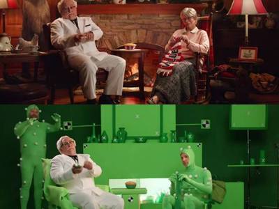 Here's a prank version of a green screen set we created for a KFC commercial.	